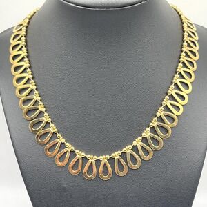 Vintage Napier Gold Tone Scalloped Rounded Pear Drop Loop Necklace